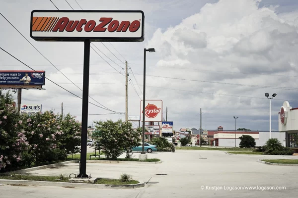 Auto zone sign in a street view Houston, Texas