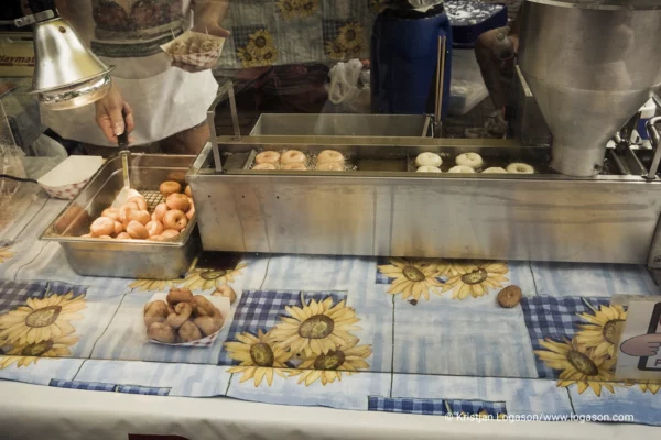 Donuts fried at the farmers market in Charleston, South Carolina