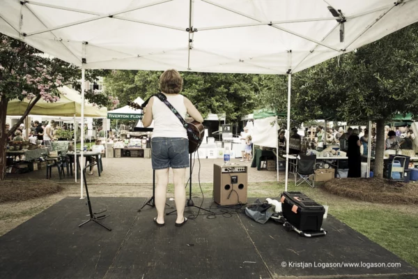 Troubadour at a farmers market in , Charleston, South Carolina