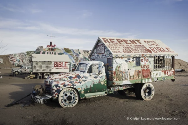 Colourful painted car at Salvation Mountain, California